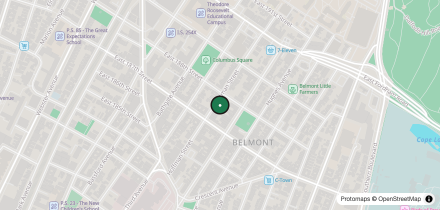 Static map showing the location of Arthur Avenue Retail Market