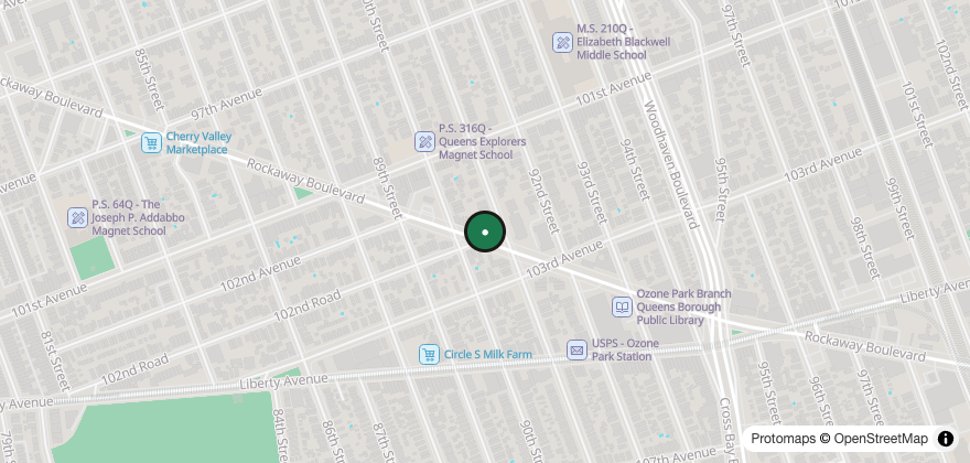 Static map showing the location of Bagel Station Express – Ozone Park