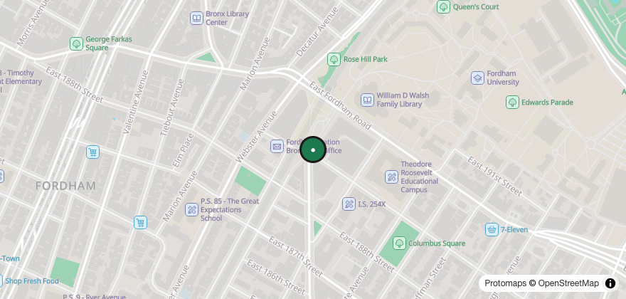 Static map showing the location of Bronx Night Market