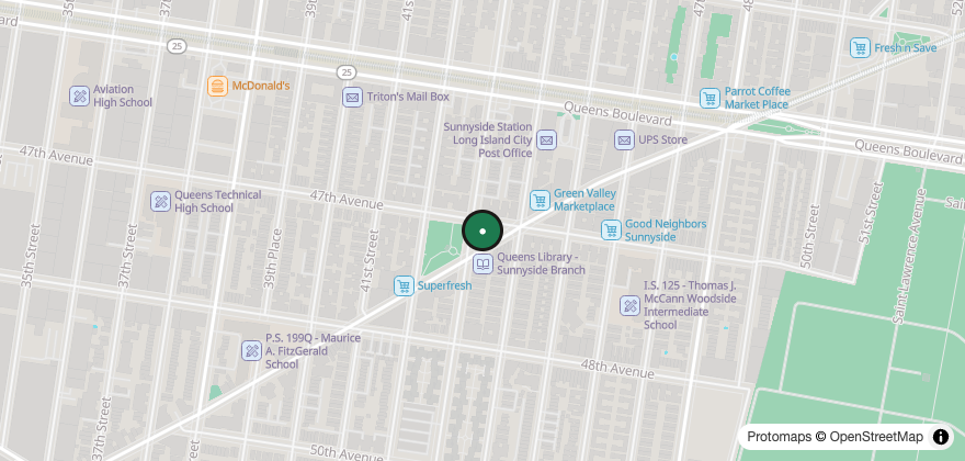 Static map showing the location of Curley's Bagels – Sunnyside