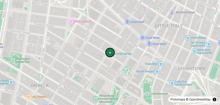 Static map showing the location of Gourmet Garage – Tribeca