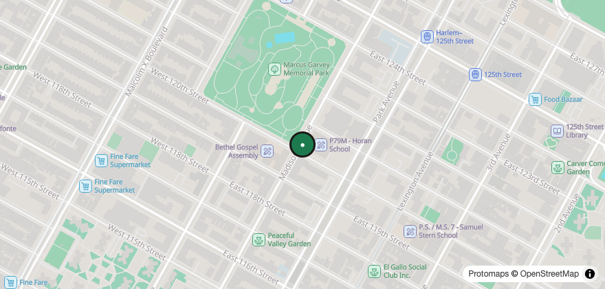 Static map showing the location of Harlem Biscuit Company