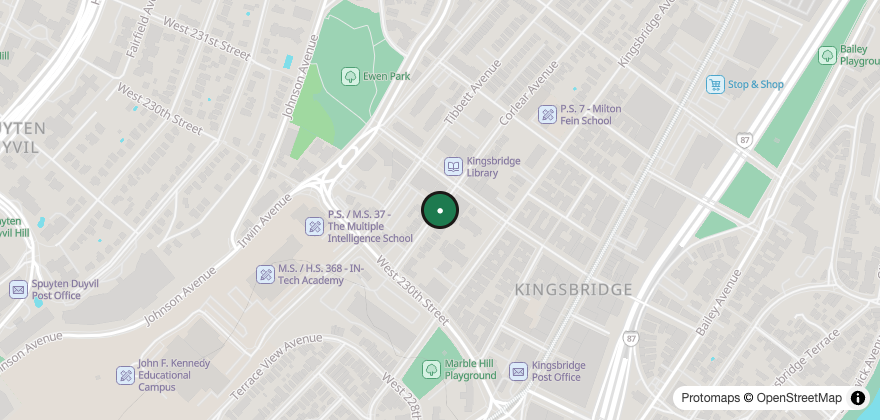 Static map showing the location of Kingsbridge Produce
