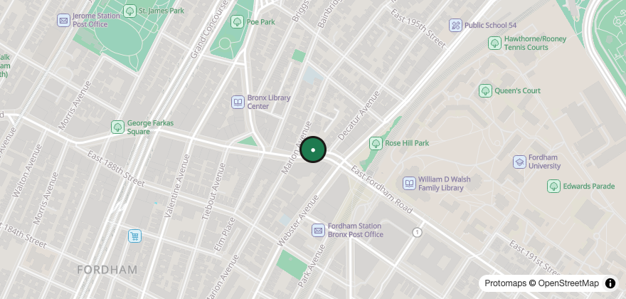 Static map showing the location of Krispy Kreme – Fordham