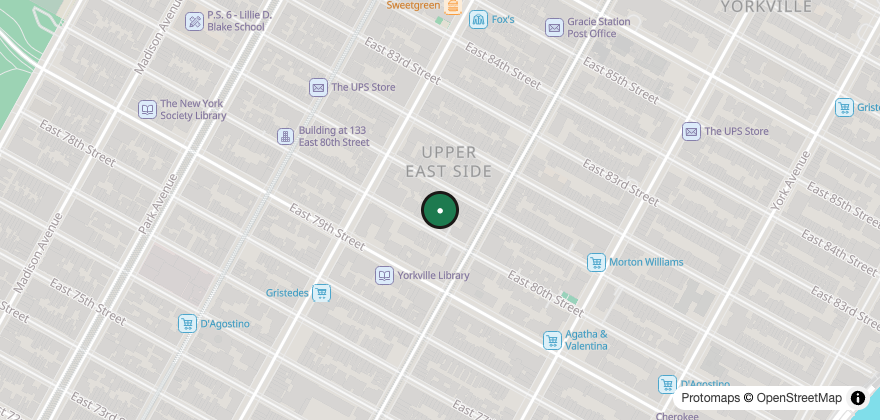 Static map showing the location of Levain Bakery