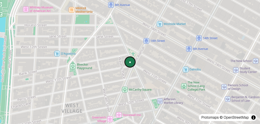 Static map showing the location of Mighty Quinn’s Barbeque – West Village