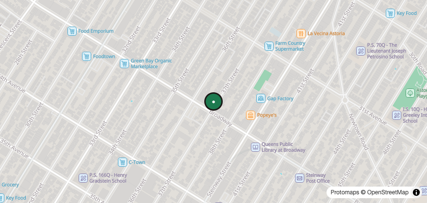 Static map showing the location of Moa Coffee Broadway (Astoria)
