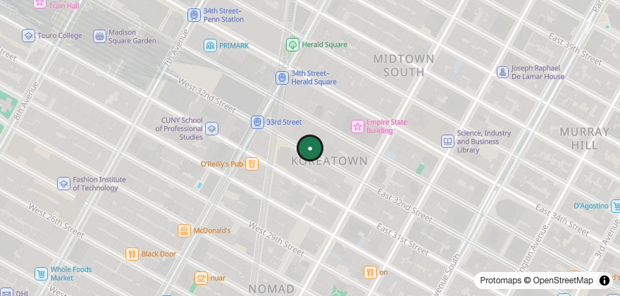 Static map showing the location of Mochi Mochi Donut