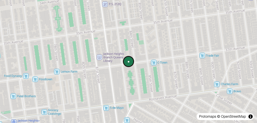 Static map showing the location of Over the Moon Juice & Coffee – Jackson Heights
