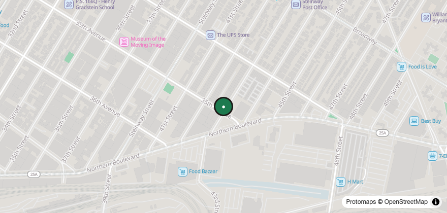 Static map showing the location of SoHo Pizza
