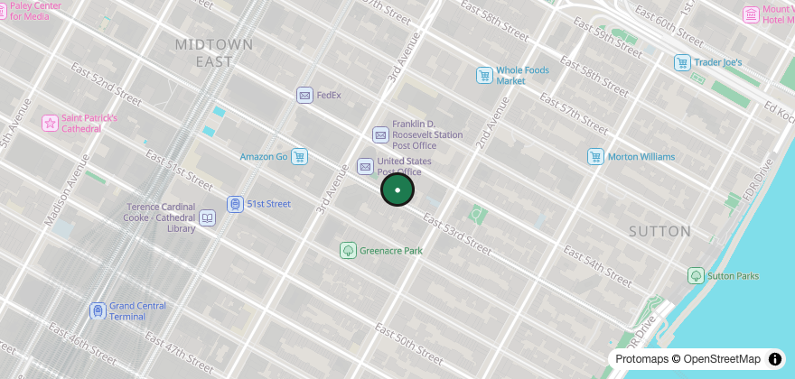 Static map showing the location of The Kati Roll Company – Midtown East (E. 53rd)